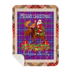 Personalized Gift Plaid Tartan Blanket Clan Jackson With Moose Lover Xmas Gift Santa Riding Buffalo Plaid Christmas Sherpa Blanket