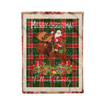 Personalized Gift Plaid Tartan Blanket Clan Pollock With Moose Lover Xmas Gift Santa Riding Christmas Fleece Blanket