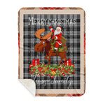 Personalized Gift Plaid Tartan Blanket Clan Troup With Moose Lover Xmas Gift Santa Riding Buffalo Plaid Christmas Sherpa Blanket