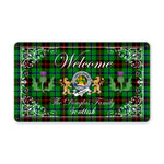 Doormat - Welcome Mat Scottish Clan Badge Douglas Green Tartan Door Mat, Plaid Doormat With Thistle and Two Lion Scottish