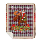 Personalized Gift Plaid Tartan Blanket Clan Little Dress With Moose Lover Xmas Gift Santa Riding Buffalo Plaid Christmas Sherpa Blanket