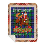 Personalized Gift Plaid Tartan Blanket Clan Robertson Hunting Modern With Moose Lover Xmas Gift Santa Riding Buffalo Plaid Christmas Sherpa Blanket