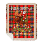Personalized Gift Plaid Tartan Blanket Clan MacGill With Moose Lover Xmas Gift Santa Riding Buffalo Plaid Christmas Sherpa Blanket