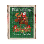 Personalized Gift Plaid Tartan Blanket Clan Innes Hunting With Moose Lover Xmas Gift Santa Riding Christmas Fleece Blanket