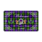 Doormat - Welcome Mat Scottish Clan Badge Cameron Tartan Door Mat, Plaid Doormat With Thistle and Two Lion Scottish