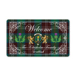 Doormat - Welcome Mat Scottish Clan Chisholm Hunting Ancient Tartan Door Mat, Plaid Doormat With Thistle and Two Lion Scottish