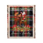 Personalized Gift Plaid Tartan Blanket Clan Francis With Moose Lover Xmas Gift Santa Riding Christmas Fleece Blanket