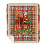 Personalized Gift Plaid Tartan Blanket Clan MacAlister Dress With Moose Lover Xmas Gift Santa Riding Buffalo Plaid Christmas Sherpa Blanket