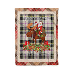 Personalized Gift Plaid Tartan Blanket Clan MacPherson Dress Ancient With Moose Lover Xmas Gift Santa Riding Christmas Fleece Blanket