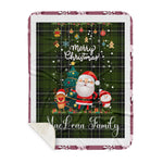 Personalized Gift Tartan Plaid Blanket Clan MacLean Hunting With Funny Santa Snowman Reindeer Merry Christmas Gift Sherpa Blanket, blue plaid sherpa blanket,blue tartan sherpa blanket,Buchan,buffalo plaid sherpa blanket,christmas sherpa blanket,Christmas Throw Blanket
