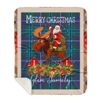 Personalized Gift Plaid Tartan Blanket Clan Glen Modern With Moose Lover Xmas Gift Santa Riding Buffalo Plaid Christmas Sherpa Blanket