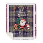 Personalized Gift Tartan Plaid Blanket Clan Cunningham Dress Blue With Funny Santa Snowman Reindeer Merry Christmas Gift Sherpa Blanket, blue plaid sherpa blanket,blue tartan sherpa blanket,Buchan,buffalo plaid sherpa blanket,christmas sherpa blanket,Christmas Throw Blanket