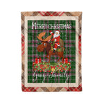 Personalized Gift Plaid Tartan Blanket Clan Gray Hunting With Moose Lover Xmas Gift Santa Riding Christmas Fleece Blanket