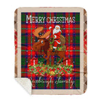 Personalized Gift Plaid Tartan Blanket Clan Roxburgh With Moose Lover Xmas Gift Santa Riding Buffalo Plaid Christmas Sherpa Blanket
