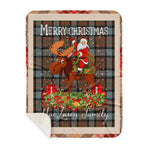 Personalized Gift Plaid Tartan Blanket Clan MacLaren Weathered With Moose Lover Xmas Gift Santa Riding Plaid Christmas Sherpa Blanket