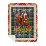 Personalized Gift Plaid Tartan Blanket Clan Scott Modern With Moose Lover Xmas Gift Santa Riding Buffalo Plaid Christmas Sherpa Blanket