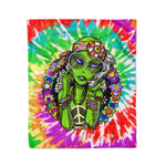 Scotstee Shop - Scotstee Shop Blanket Funny Alien Hippie Peace Psychedelic Festival Tie Dye Rainbow Hippie Fleece Blanket
