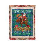 Personalized Gift Plaid Tartan Blanket Clan Irvine Ancient With Moose Lover Xmas Gift Santa Riding Christmas Fleece Blanket