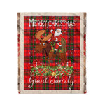 Personalized Gift Plaid Tartan Blanket Clan Grant Modern With Moose Lover Xmas Gift Santa Riding Christmas Fleece Blanket