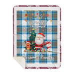 Personalized Gift Tartan Plaid Blanket Clan Stewart Muted Blue With Funny Santa Snowman Reindeer Merry Christmas Gift Sherpa Blanket, blue plaid sherpa blanket,blue tartan sherpa blanket,Buchan,buffalo plaid sherpa blanket,christmas sherpa blanket,Christmas Throw Blanket