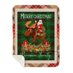 Personalized Gift Plaid Tartan Blanket Clan Primrose With Moose Lover Xmas Gift Santa Riding Buffalo Plaid Christmas Sherpa Blanket