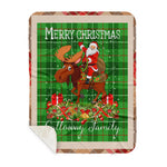 Personalized Gift Plaid Tartan Blanket Clan Galloway District With Moose Lover Xmas Gift Santa Riding Buffalo Plaid Christmas Sherpa Blanket