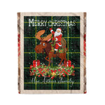 Personalized Gift Plaid Tartan Blanket Clan MacArthur Modern With Moose Lover Xmas Gift Santa Riding Christmas Fleece Blanket