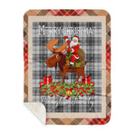 Personalized Gift Plaid Tartan Blanket Clan Douglas Grey Modern With Moose Lover Xmas Gift Santa Riding Buffalo Plaid Christmas Sherpa Blanket