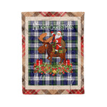 Personalized Gift Plaid Tartan Blanket Clan Meldrum Gordon Dress With Moose Lover Xmas Gift Santa Riding Christmas Fleece Blanket