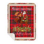 Personalized Gift Plaid Tartan Blanket Clan MacKillop With Moose Lover Xmas Gift Santa Riding Plaid Christmas Sherpa Blanket