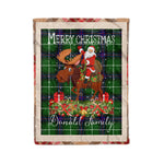 Personalized Gift Plaid Tartan Blanket Clan Donald MacDonald With Moose Lover Xmas Gift Santa Riding Christmas Fleece Blanket