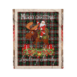 Personalized Gift Plaid Tartan Blanket Clan Lindsay Hunting With Moose Lover Xmas Gift Santa Riding Christmas Fleece Blanket