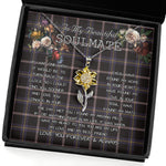 To My Beautiful Soulmate Sunflower Necklace In Your Eyes I Have Found My Home Clan Navy Dress Blue Tartan Jewelry For Girlfriend, Tartan Sunflower Pendant Necklace, Scottish Tartan Jewelry, valentine necklace, necklace girlfriend, necklace for wife, cute necklaces for girlfriend, jewelry for girlfriend, to my soulmate necklace, to my future wife necklace