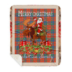 Personalized Gift Plaid Tartan Blanket Clan Robertson Ancient With Moose Lover Xmas Gift Santa Riding Buffalo Plaid Christmas Sherpa Blanket