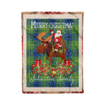 Personalized Gift Plaid Tartan Blanket Clan Johnston Ancient With Moose Lover Xmas Gift Santa Riding Christmas Fleece Blanket