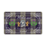 Doormat - Welcome Mat Scottish Clan Badge Cunningham Dress Blue Dancers Tartan Door Mat, Plaid Doormat With Thistle and Two Lion Scottish