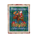 Personalized Gift Plaid Tartan Blanket Clan Glen Ancient With Moose Lover Xmas Gift Santa Riding Christmas Fleece Blanket