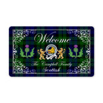 Doormat - Welcome Mat Scottish Clan Badge Campbell Tartan Door Mat, Plaid Doormat With Thistle and Two Lion Scottish
