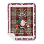 Personalized Gift Tartan Plaid Blanket Clan Cunningham Burgundy With Funny Santa Snowman Reindeer Merry Christmas Gift Sherpa Blanket, blue plaid sherpa blanket,blue tartan sherpa blanket,Buchan,buffalo plaid sherpa blanket,christmas sherpa blanket,Christmas Throw Blanket