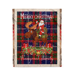 Personalized Gift Plaid Tartan Blanket Clan Pennycook With Moose Lover Xmas Gift Santa Riding Christmas Fleece Blanket
