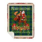 Personalized Gift Plaid Tartan Blanket Clan Cranston Green With Moose Lover Xmas Gift Santa Riding Buffalo Plaid Christmas Sherpa Blanket