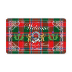 Doormat - Welcome Mat Scottish Clan Badge Dalzell Tartan Door Mat, Plaid Doormat With Thistle and Two Lion Scottish