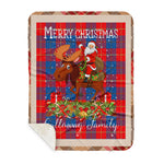 Personalized Gift Plaid Tartan Blanket Clan Galloway With Moose Lover Xmas Gift Santa Riding Buffalo Plaid Christmas Sherpa Blanket
