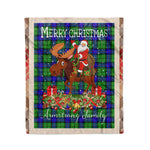 Personalized Gift Plaid Tartan Blanket Clan Armstrong With Moose Lover Xmas Gift Santa Riding Christmas Fleece Blanket