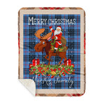 Personalized Gift Plaid Tartan Blanket Clan MacKie Blue With Moose Lover Xmas Gift Santa Riding Buffalo Plaid Christmas Sherpa Blanket