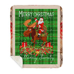 Personalized Gift Plaid Tartan Blanket Clan Galloway District With Moose Lover Xmas Gift Santa Riding Buffalo Plaid Christmas Sherpa Blanket