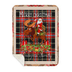 Personalized Gift Plaid Tartan Blanket Clan Norwegian With Moose Lover Xmas Gift Santa Riding Buffalo Plaid Christmas Sherpa Blanket