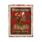Personalized Gift Plaid Tartan Blanket Clan Comyn Red With Moose Lover Xmas Gift Santa Riding Christmas Fleece Blanket
