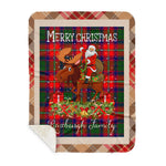 Personalized Gift Plaid Tartan Blanket Clan Roxburgh With Moose Lover Xmas Gift Santa Riding Buffalo Plaid Christmas Sherpa Blanket