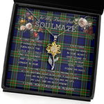 To My Beautiful Soulmate Sunflower Necklace In Your Eyes I Have Found My Home Clan Colquhoun Tartan Jewelry For Girlfriend, Tartan Sunflower Pendant Necklace, Scottish Tartan Jewelry, valentine necklace, necklace girlfriend, necklace for wife, cute necklaces for girlfriend, jewelry for girlfriend, to my soulmate necklace, to my future wife necklace